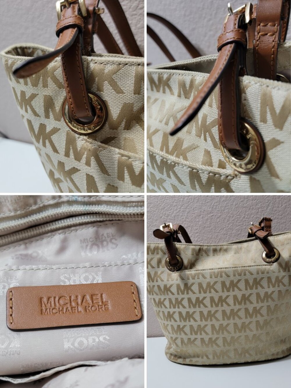 Michael Kors Jet Set Medium Travel Tote Beige MK Monogram Canvas Shoulder Bag - Picture 9 of 9